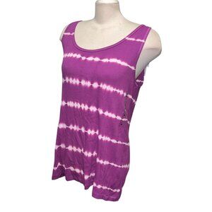 Sonoma Sz XL Tie-Dye Everyday Rib Tank Top Stretch & Tag-Free Comfort Purple & W